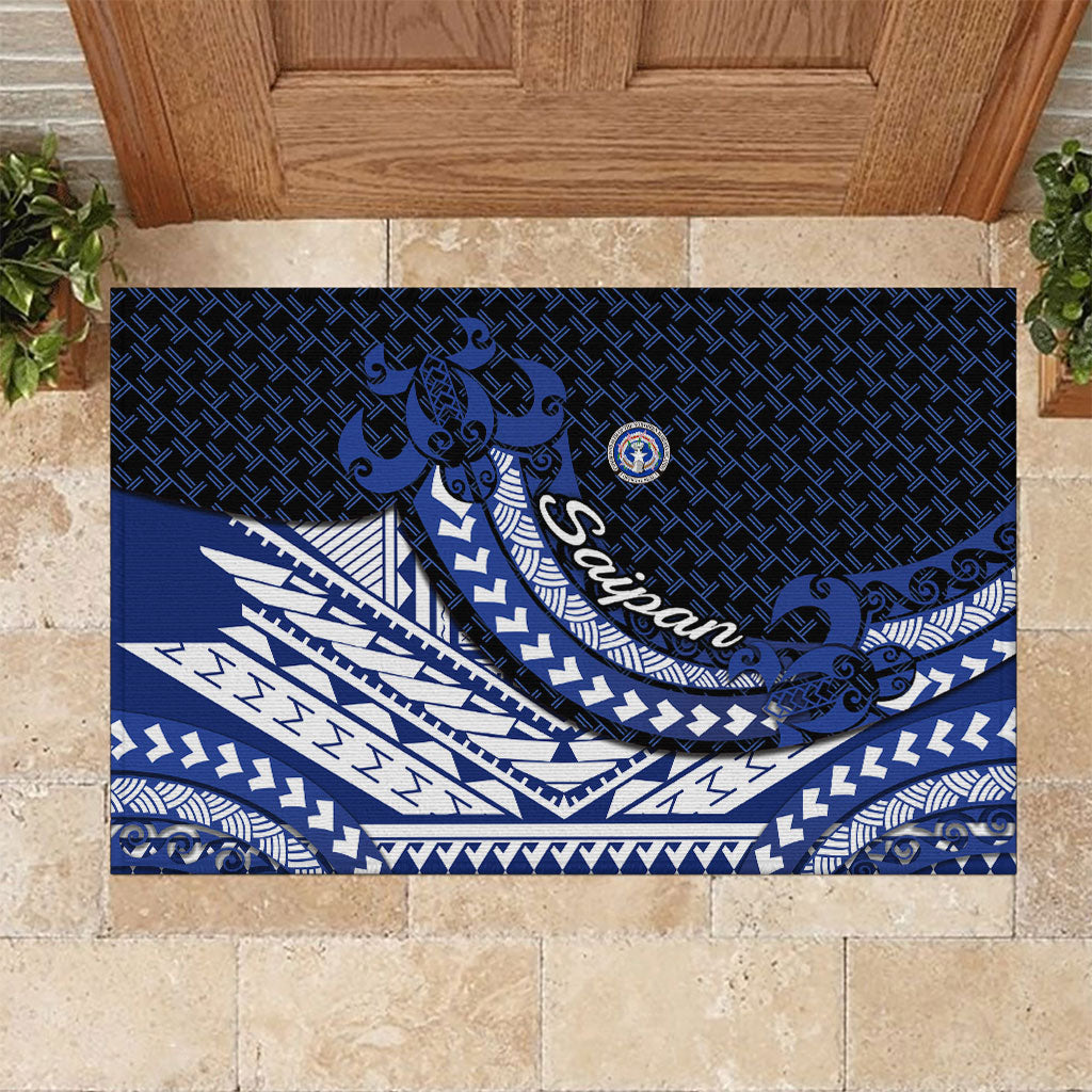 Northern Mariana Islands Saipan Rubber Doormat Polynesian Tribal Pattern - Commonwealth Seal Art