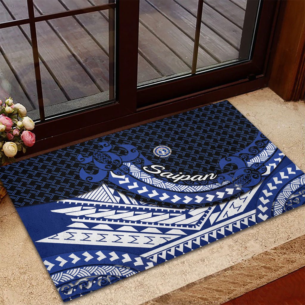 Northern Mariana Islands Saipan Rubber Doormat Polynesian Tribal Pattern - Commonwealth Seal Art