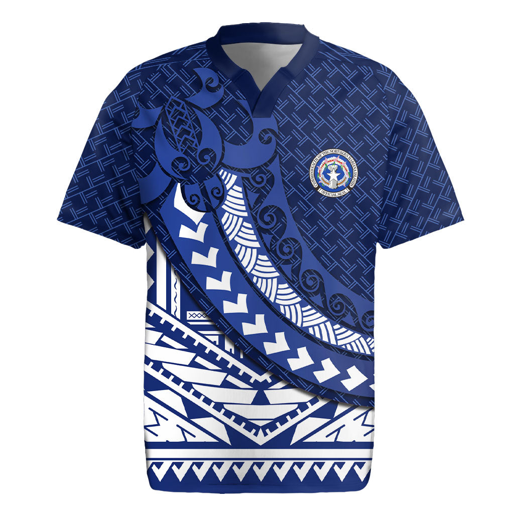 Northern Mariana Islands Saipan Rugby Jersey Polynesian Tribal Pattern - Commonwealth Seal Art