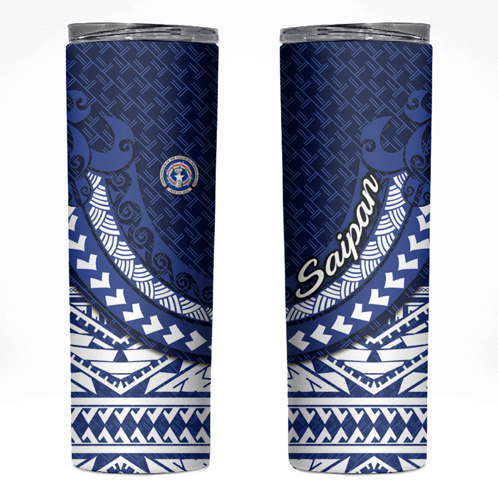 Northern Mariana Islands Saipan Skinny Tumbler Polynesian Tribal Pattern - Commonwealth Seal Art