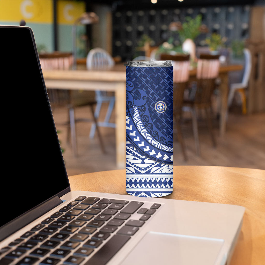 Northern Mariana Islands Saipan Skinny Tumbler Polynesian Tribal Pattern - Commonwealth Seal Art