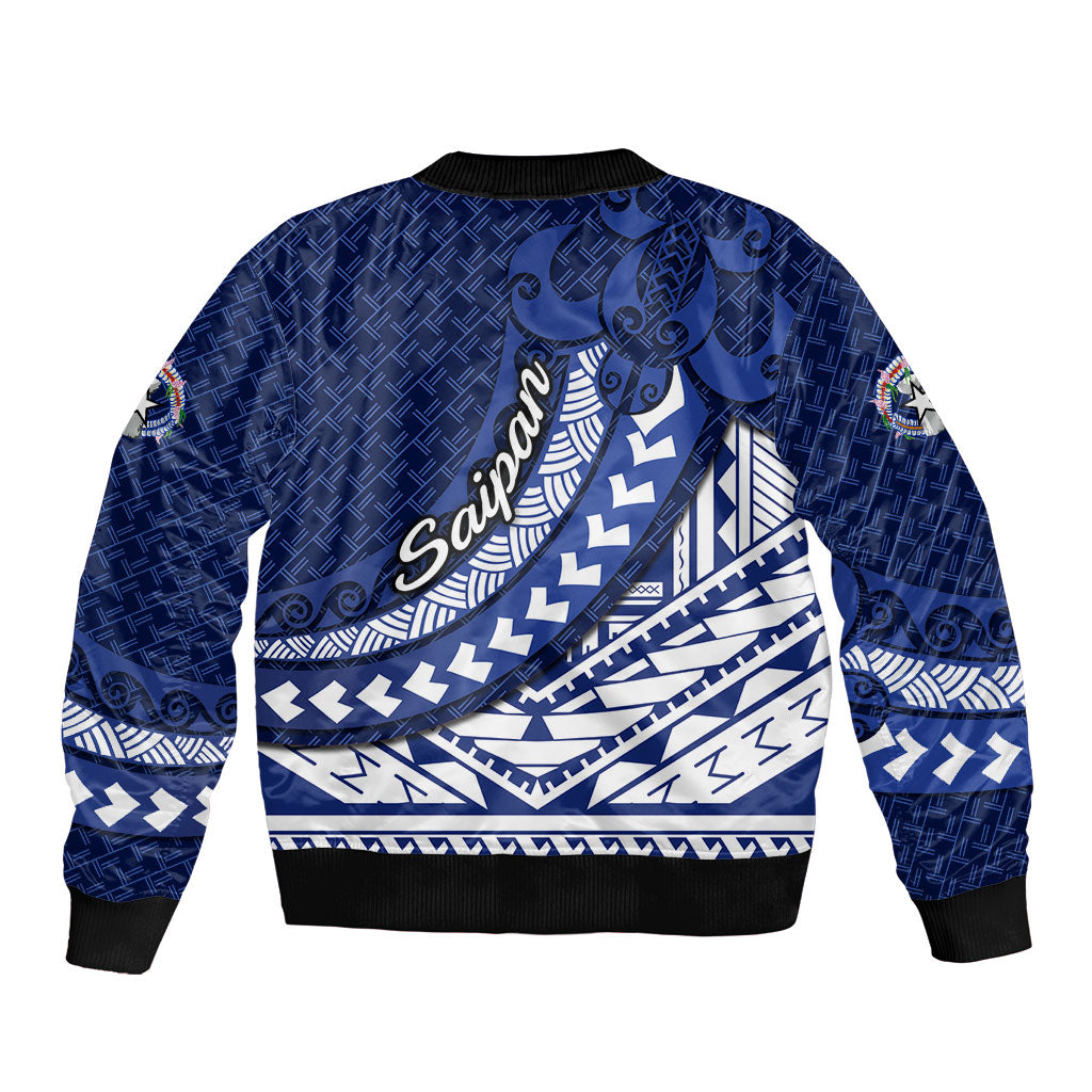 Northern Mariana Islands Saipan Sleeve Zip Bomber Jacket Polynesian Tribal Pattern - Commonwealth Seal Art