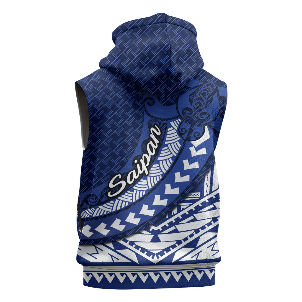 Northern Mariana Islands Saipan Sleeveless Zip Hoodie Polynesian Tribal Pattern - Commonwealth Seal Art