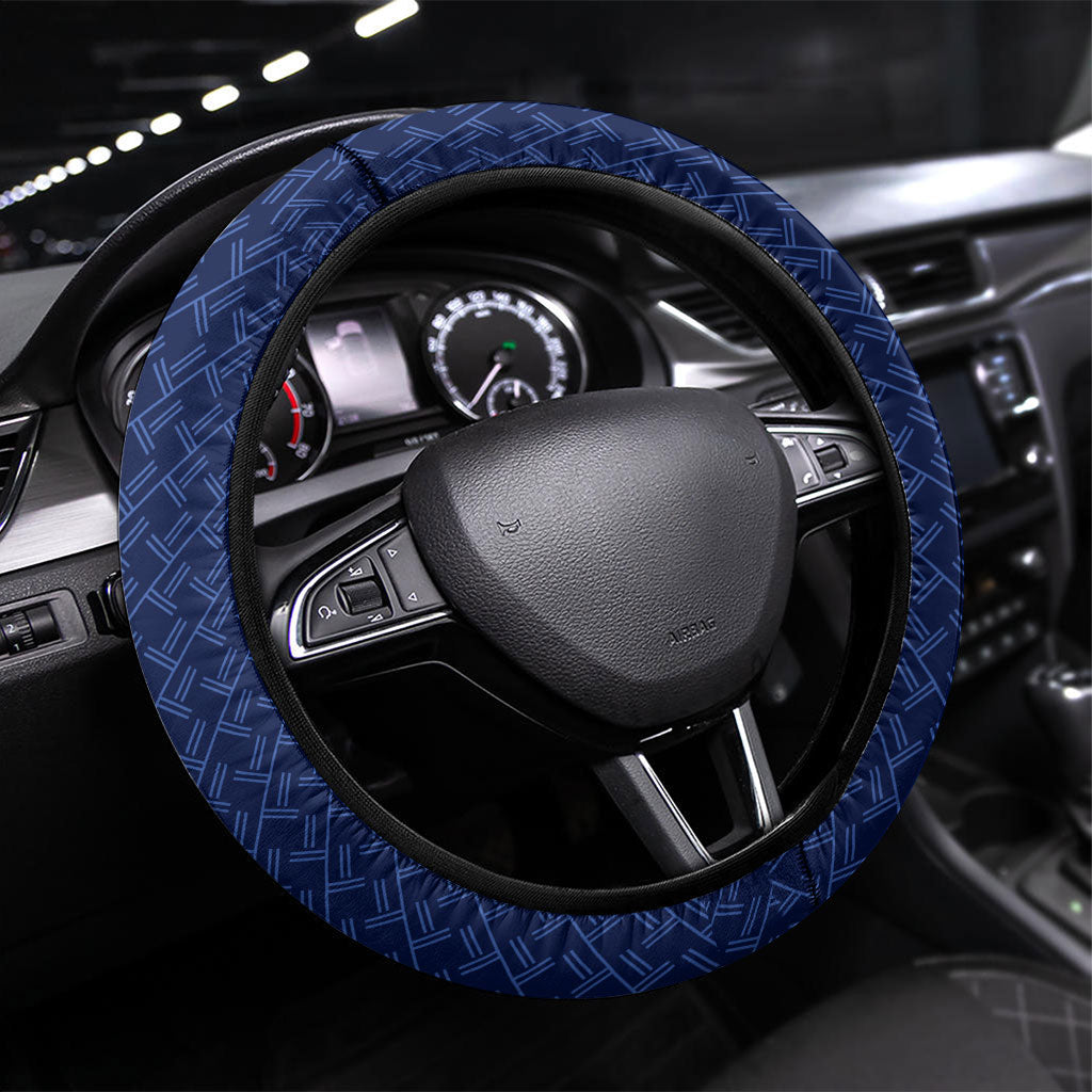 Northern Mariana Islands Saipan Steering Wheel Cover Polynesian Tribal Pattern - Commonwealth Seal Art TS04 Universal Fit Blue White - Polynesian Pride