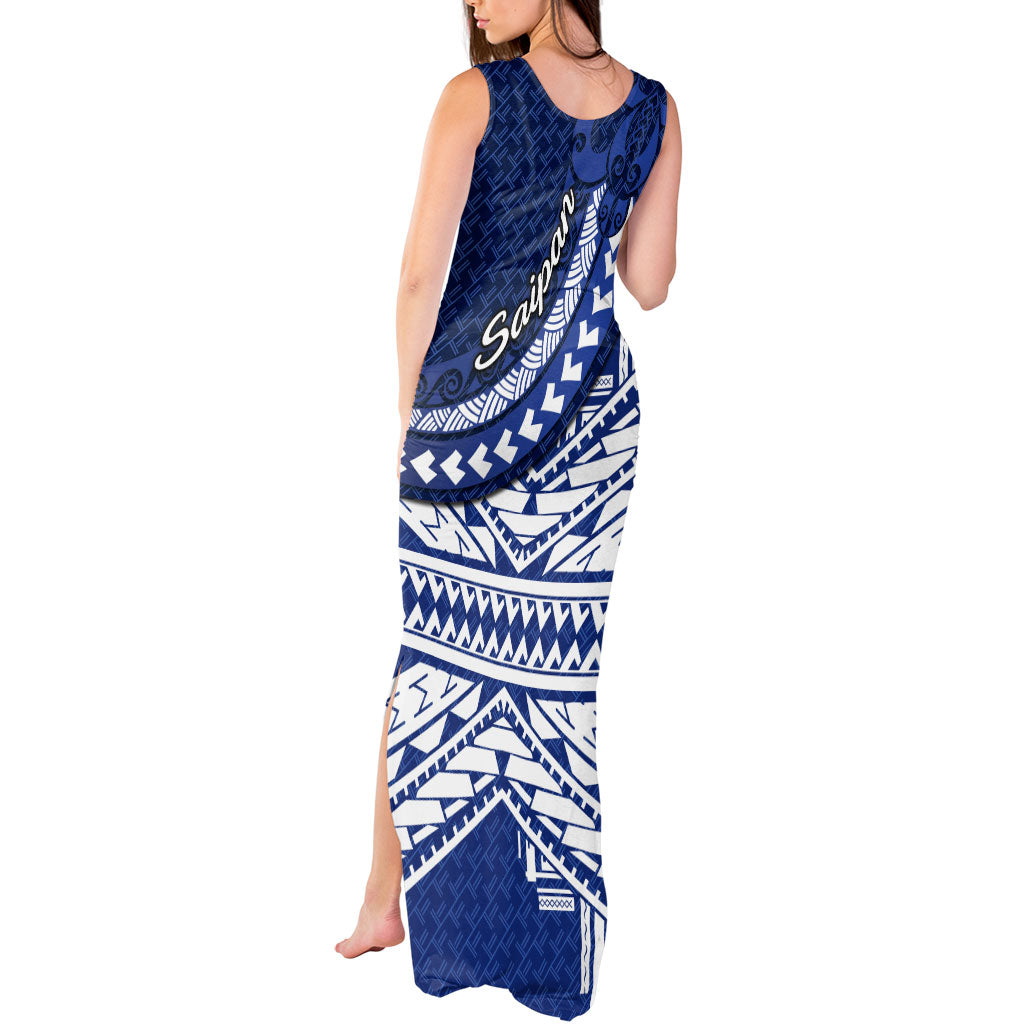 Northern Mariana Islands Saipan Tank Maxi Dress Polynesian Tribal Pattern - Commonwealth Seal Art