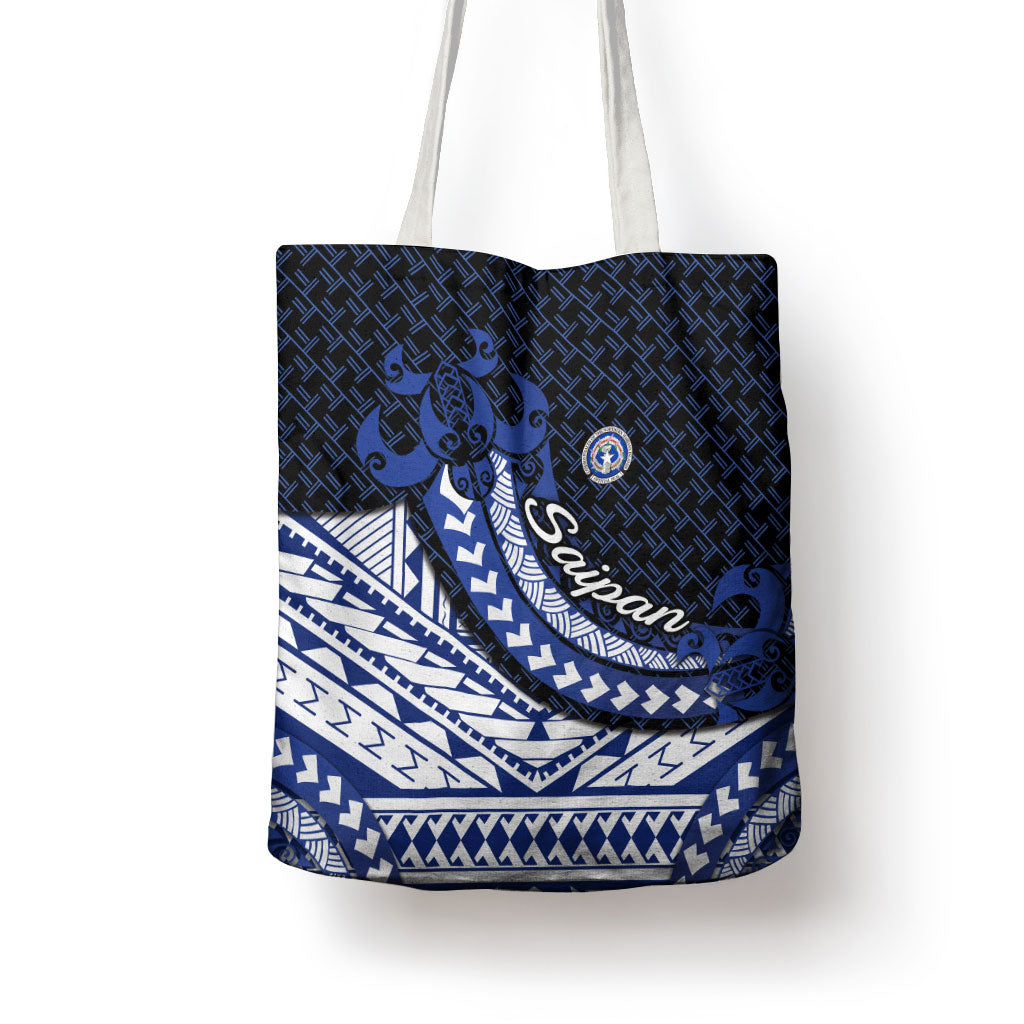 Northern Mariana Islands Saipan Tote Bag Polynesian Tribal Pattern - Commonwealth Seal Art