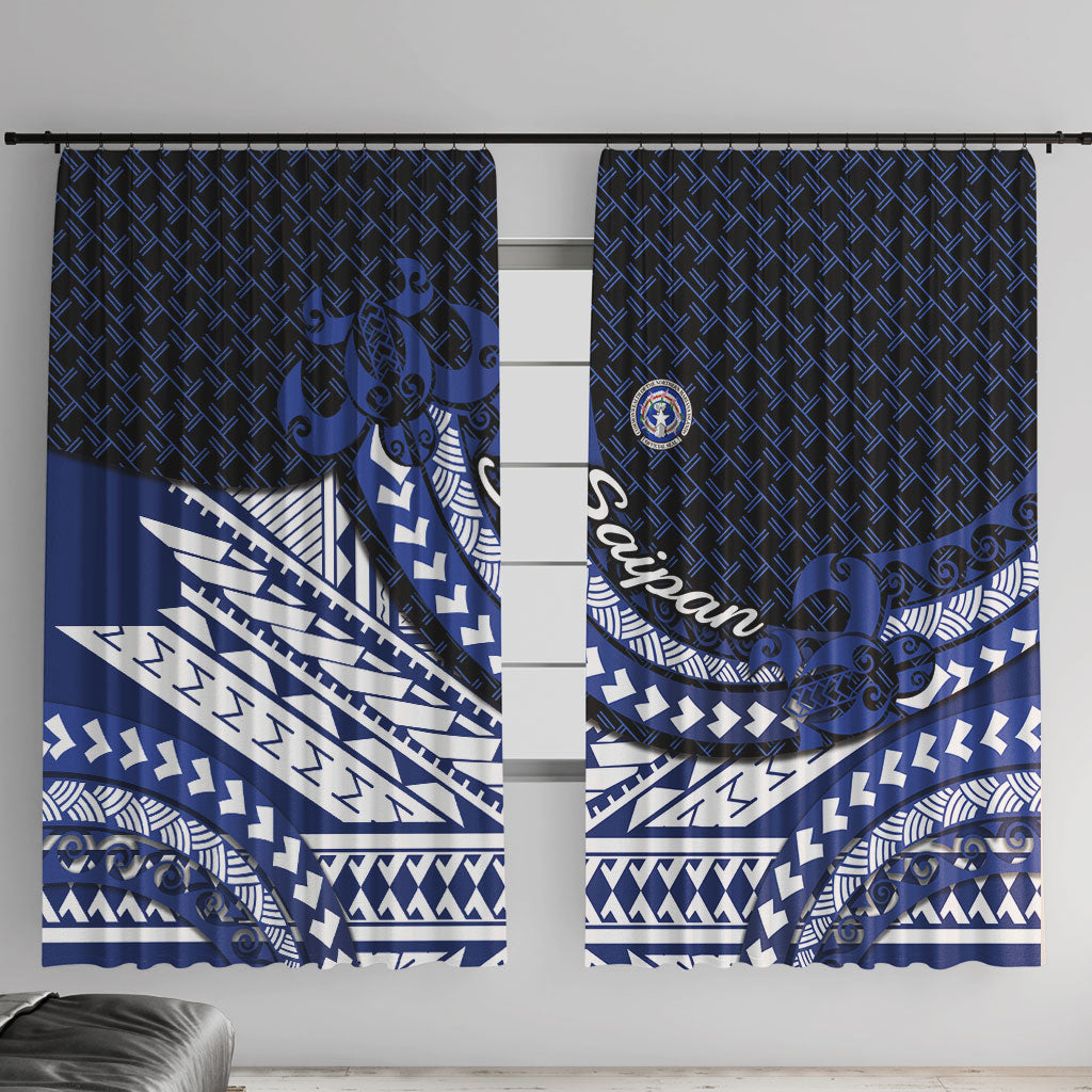 Northern Mariana Islands Saipan Window Curtain Polynesian Tribal Pattern - Commonwealth Seal Art