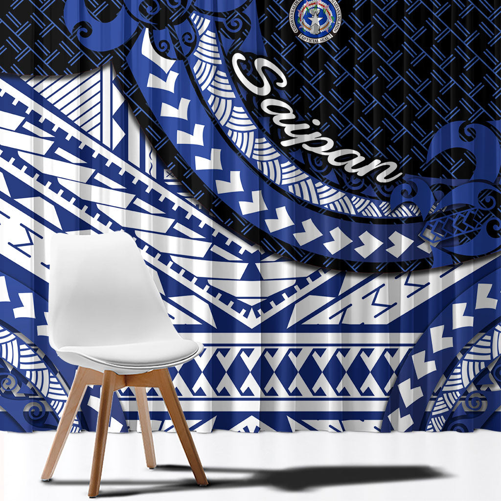 Northern Mariana Islands Saipan Window Curtain Polynesian Tribal Pattern - Commonwealth Seal Art