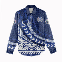Northern Mariana Islands Saipan Women Casual Shirt Polynesian Tribal Pattern - Commonwealth Seal Art
