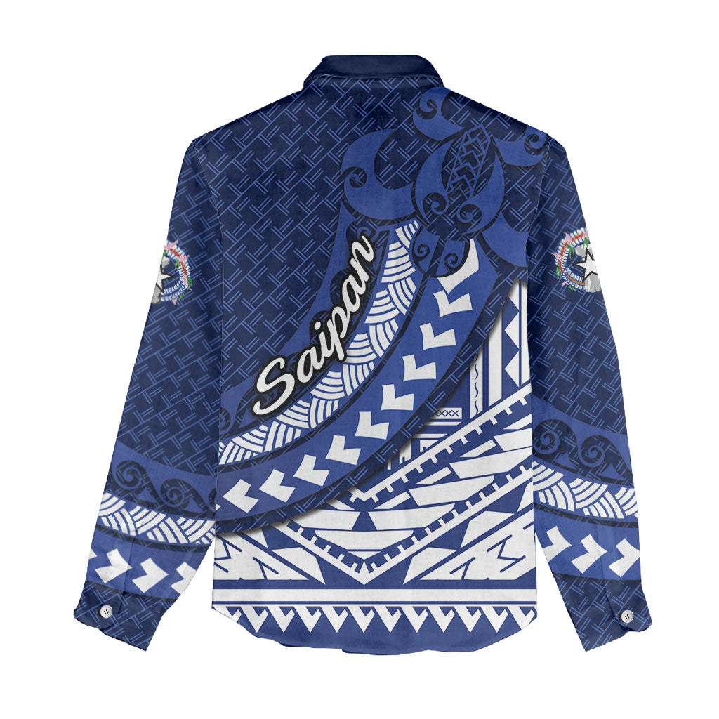 Northern Mariana Islands Saipan Women Casual Shirt Polynesian Tribal Pattern - Commonwealth Seal Art