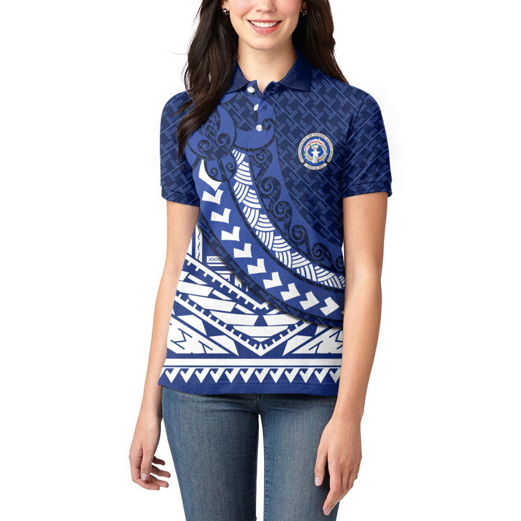 Northern Mariana Islands Saipan Women Polo Shirt Polynesian Tribal Pattern - Commonwealth Seal Art