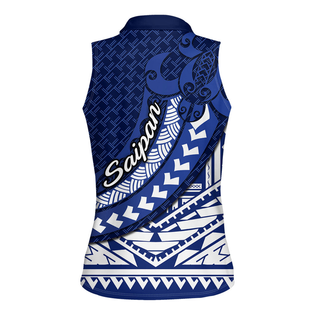 Northern Mariana Islands Saipan Women Sleeveless Polo Shirt Polynesian Tribal Pattern - Commonwealth Seal Art