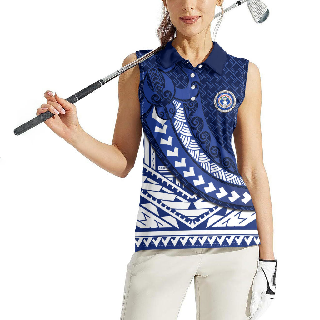 Northern Mariana Islands Saipan Women Sleeveless Polo Shirt Polynesian Tribal Pattern - Commonwealth Seal Art