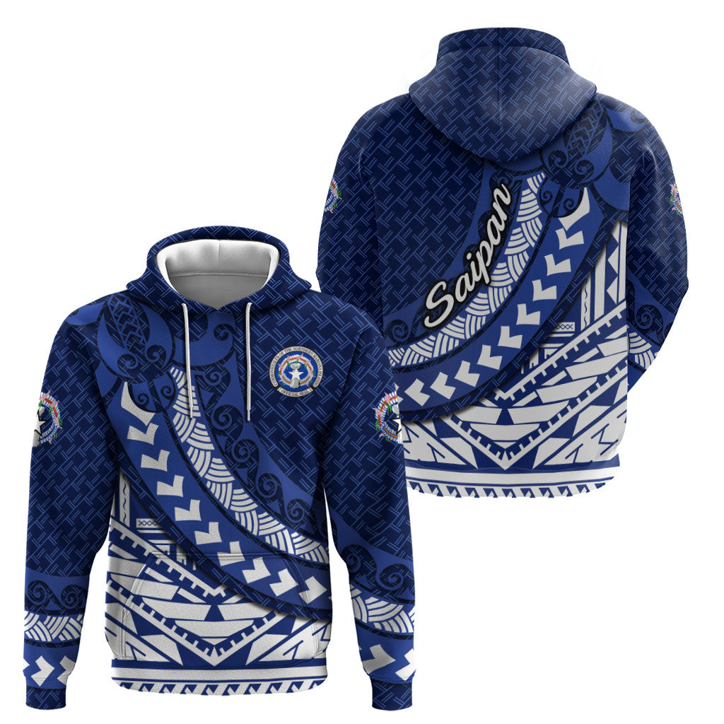 Northern Mariana Islands Saipan Zip Hoodie Polynesian Tribal Pattern - Commonwealth Seal Art