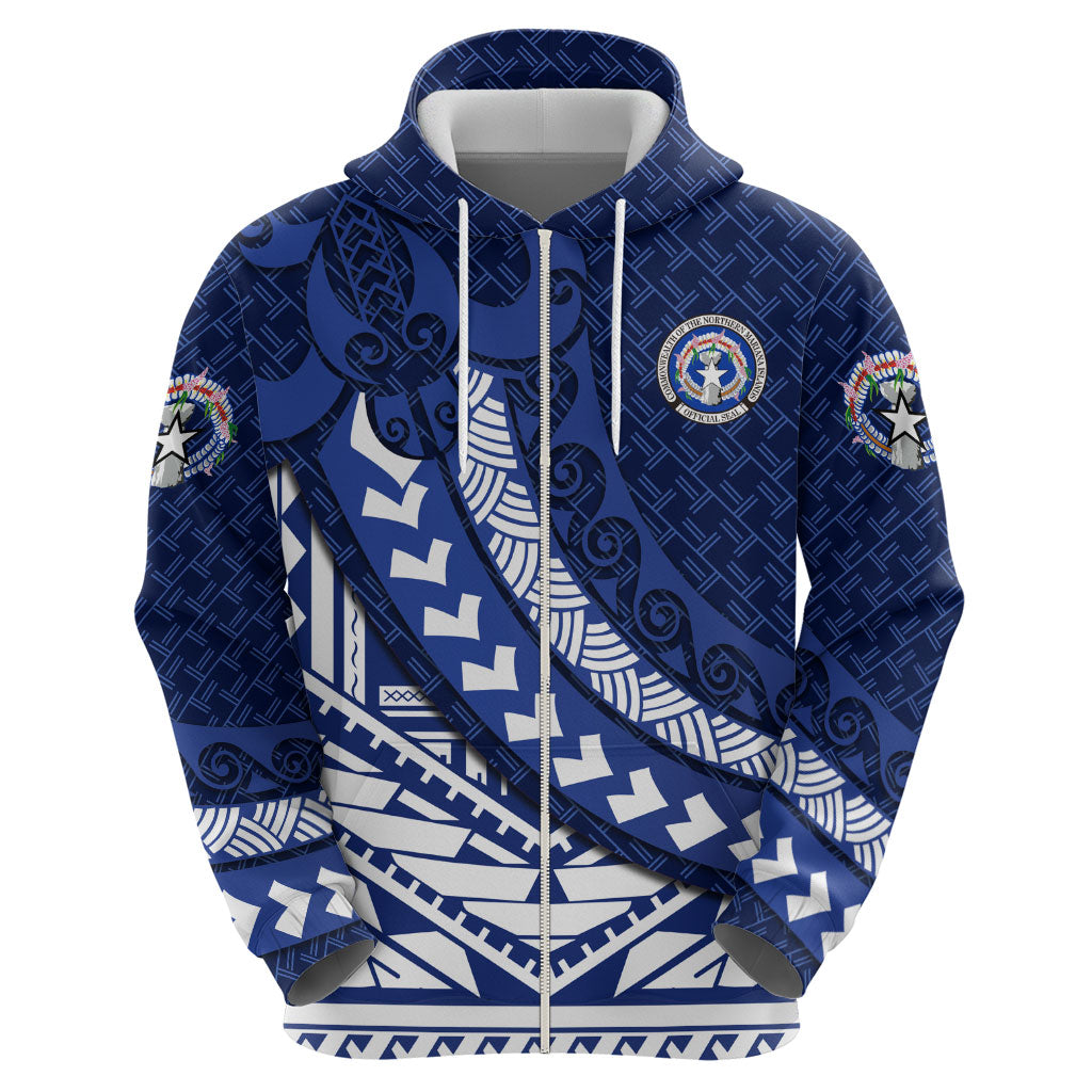 Northern Mariana Islands Saipan Zip Hoodie Polynesian Tribal Pattern - Commonwealth Seal Art