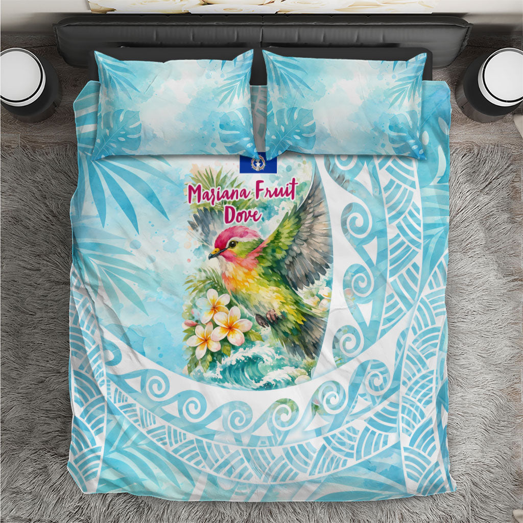 Saipan CMNI Bedding Set Polynesian Northern Mariana Islands Fruit Dove Watercolor