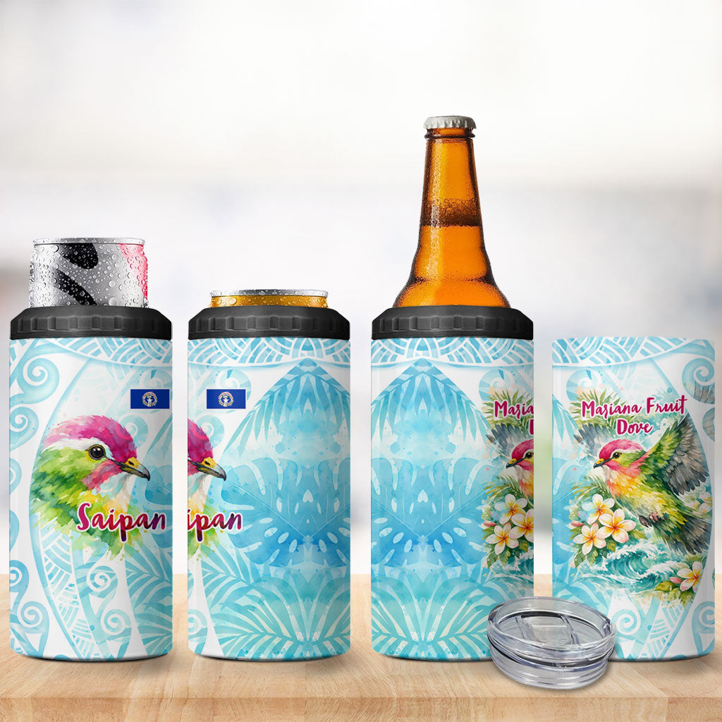 Saipan CMNI 4 in 1 Can Cooler Tumbler Polynesian Northern Mariana Islands Fruit Dove Watercolor