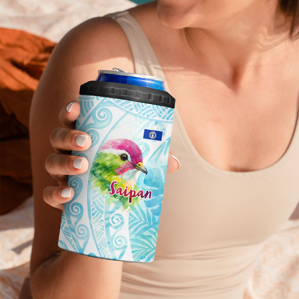 Saipan CMNI 4 in 1 Can Cooler Tumbler Polynesian Northern Mariana Islands Fruit Dove Watercolor
