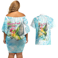 Saipan CMNI Couples Matching Off Shoulder Short Dress and Hawaiian Shirt Polynesian Northern Mariana Islands Fruit Dove Watercolor TS04 - Polynesian Pride