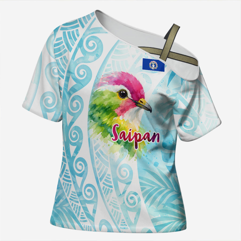 Saipan CMNI Cross Shoulder Shirt Polynesian Northern Mariana Islands Fruit Dove Watercolor