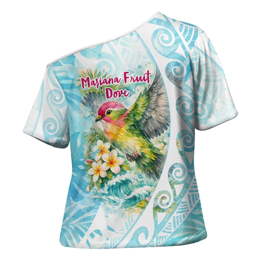 Saipan CMNI Cross Shoulder Shirt Polynesian Northern Mariana Islands Fruit Dove Watercolor