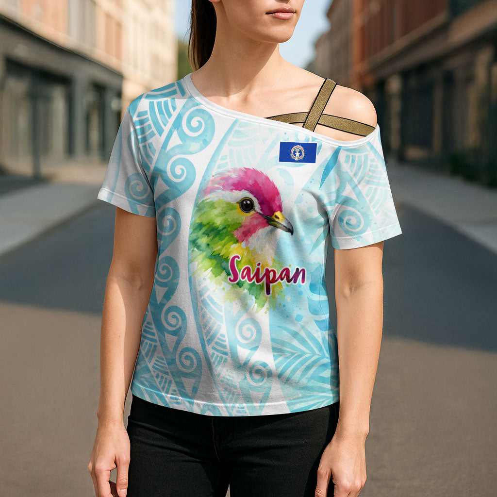 Saipan CMNI Cross Shoulder Shirt Polynesian Northern Mariana Islands Fruit Dove Watercolor