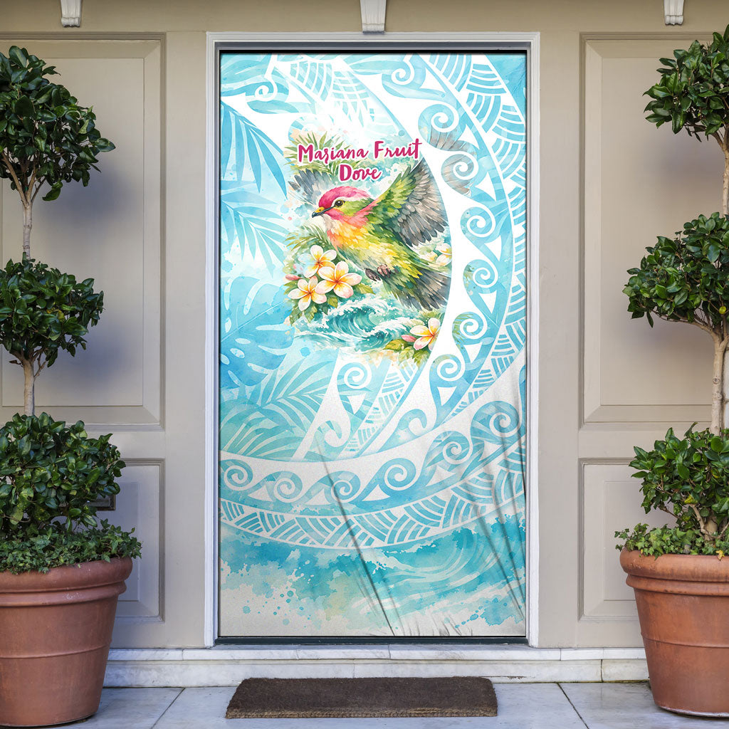 Saipan CMNI Door Cover Polynesian Northern Mariana Islands Fruit Dove Watercolor TS04 Blue White - Polynesian Pride