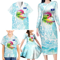 Saipan CMNI Family Matching Long Sleeve Bodycon Dress and Hawaiian Shirt Polynesian Northern Mariana Islands Fruit Dove Watercolor TS04 - Polynesian Pride
