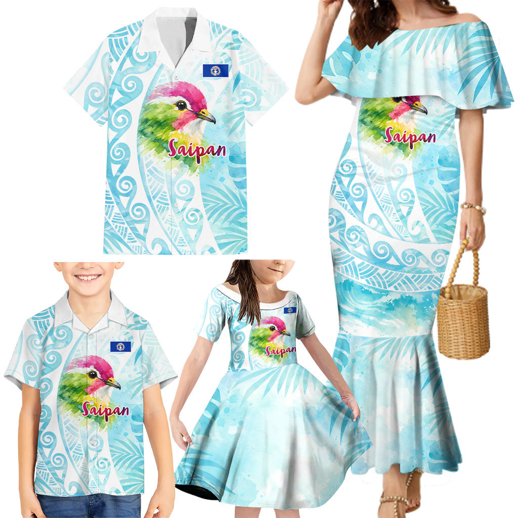 Saipan CMNI Family Matching Mermaid Dress and Hawaiian Shirt Polynesian Northern Mariana Islands Fruit Dove Watercolor TS04 - Polynesian Pride