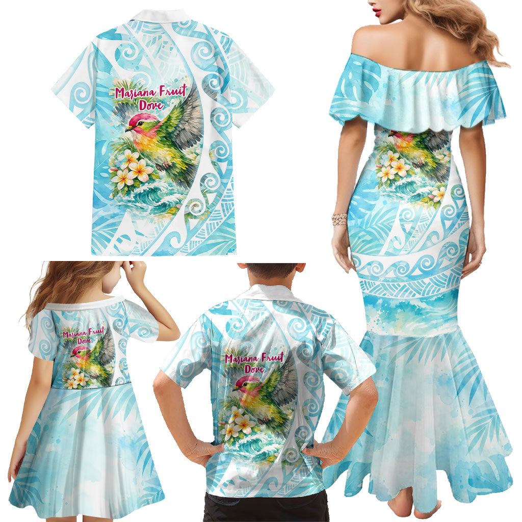 Saipan CMNI Family Matching Mermaid Dress and Hawaiian Shirt Polynesian Northern Mariana Islands Fruit Dove Watercolor TS04 - Polynesian Pride