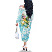 Saipan CMNI Family Matching Off The Shoulder Long Sleeve Dress and Hawaiian Shirt Polynesian Northern Mariana Islands Fruit Dove Watercolor TS04 - Polynesian Pride