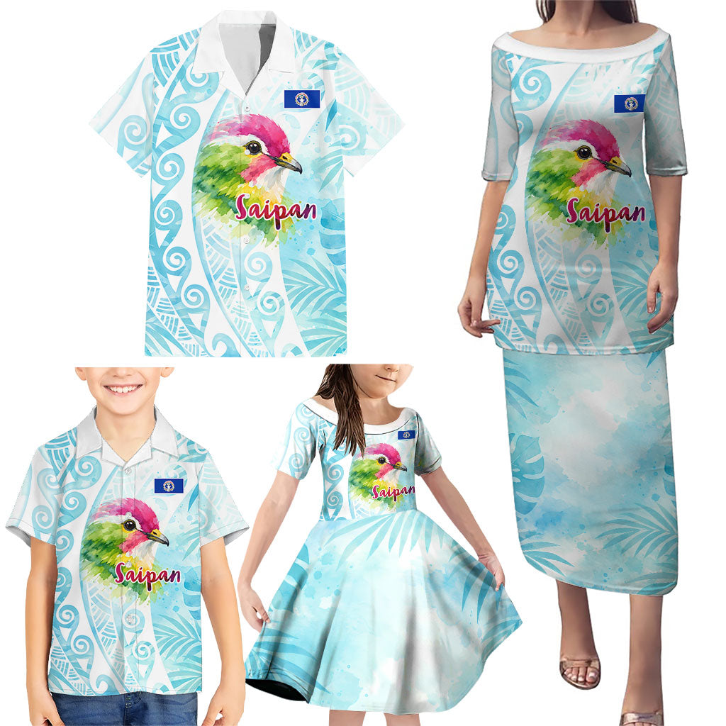 Saipan CMNI Family Matching Puletasi and Hawaiian Shirt Polynesian Northern Mariana Islands Fruit Dove Watercolor TS04 - Polynesian Pride