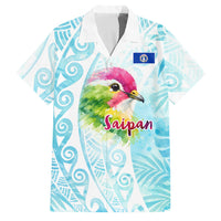 Saipan CMNI Family Matching Summer Maxi Dress and Hawaiian Shirt Polynesian Northern Mariana Islands Fruit Dove Watercolor TS04 Dad's Shirt - Short Sleeve Blue White - Polynesian Pride