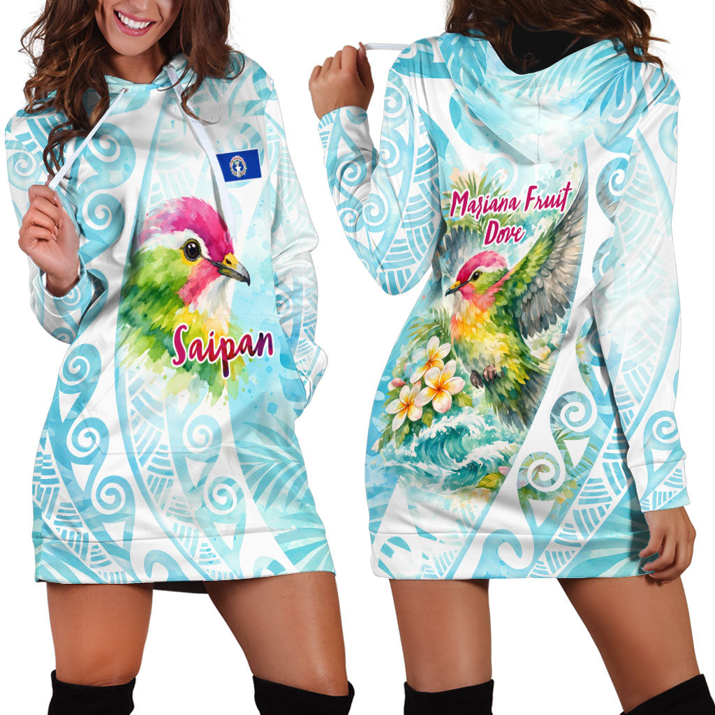 Saipan CMNI Hoodie Dress Polynesian Northern Mariana Islands Fruit Dove Watercolor