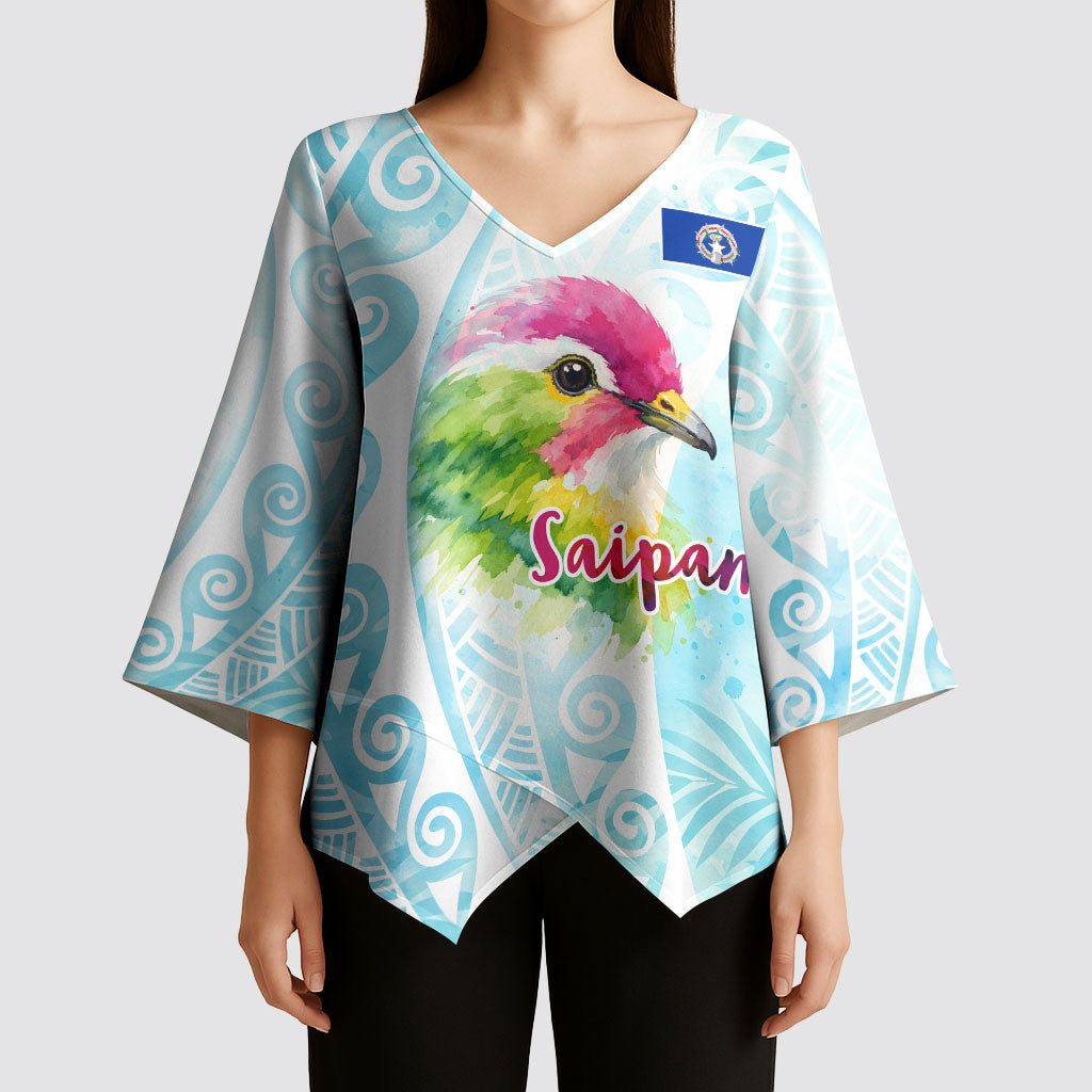 Saipan CMNI Kimono Sleeve Blouse Polynesian Northern Mariana Islands Fruit Dove Watercolor