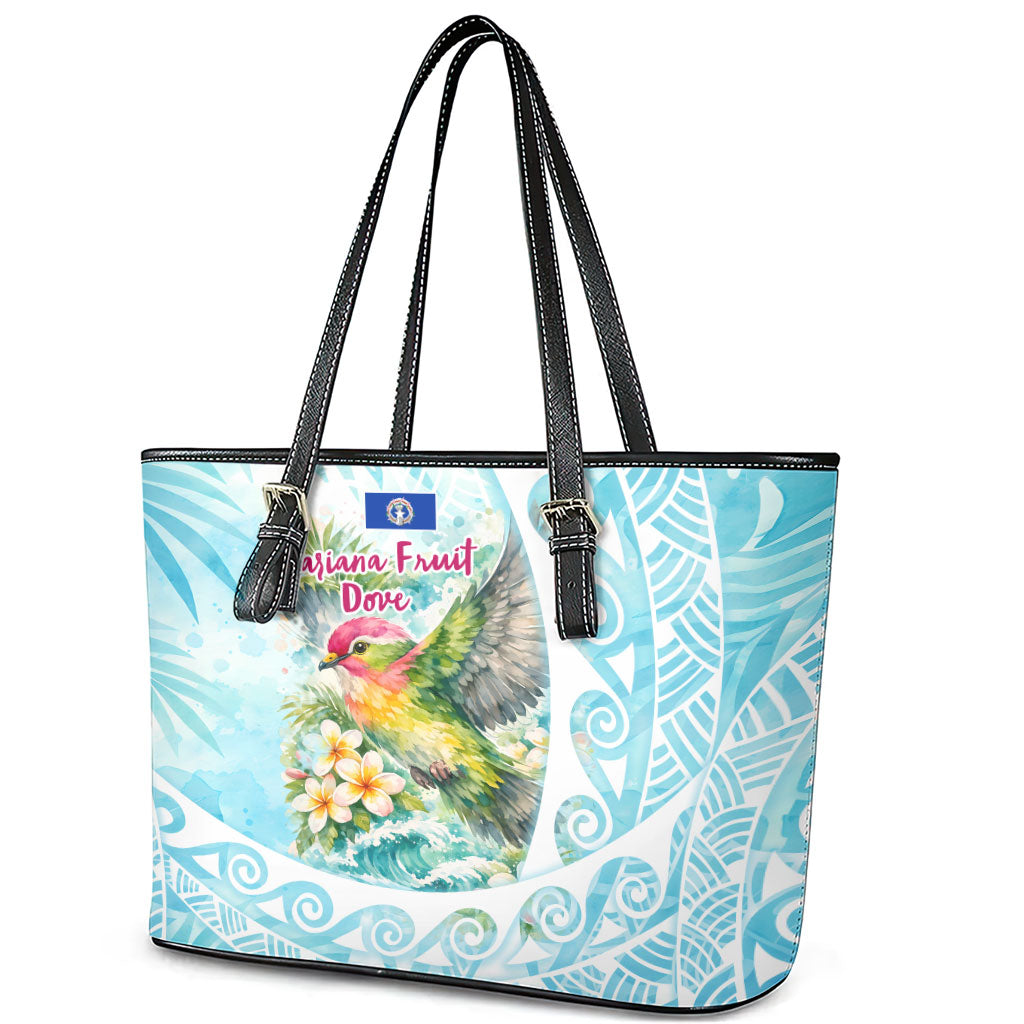 Saipan CMNI Leather Tote Bag Polynesian Northern Mariana Islands Fruit Dove Watercolor