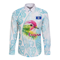 Saipan CMNI Long Sleeve Button Shirt Polynesian Northern Mariana Islands Fruit Dove Watercolor