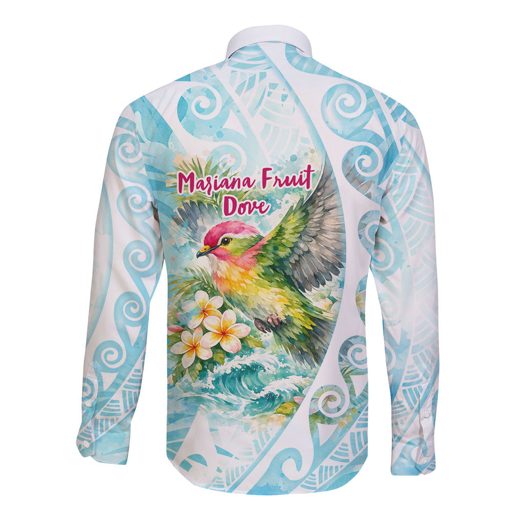 Saipan CMNI Long Sleeve Button Shirt Polynesian Northern Mariana Islands Fruit Dove Watercolor