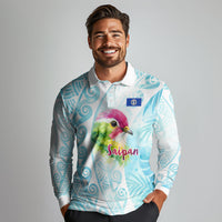 Saipan CMNI Long Sleeve Polo Shirt Polynesian Northern Mariana Islands Fruit Dove Watercolor
