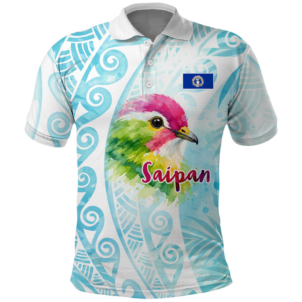 Saipan CMNI Polo Shirt Polynesian Northern Mariana Islands Fruit Dove Watercolor