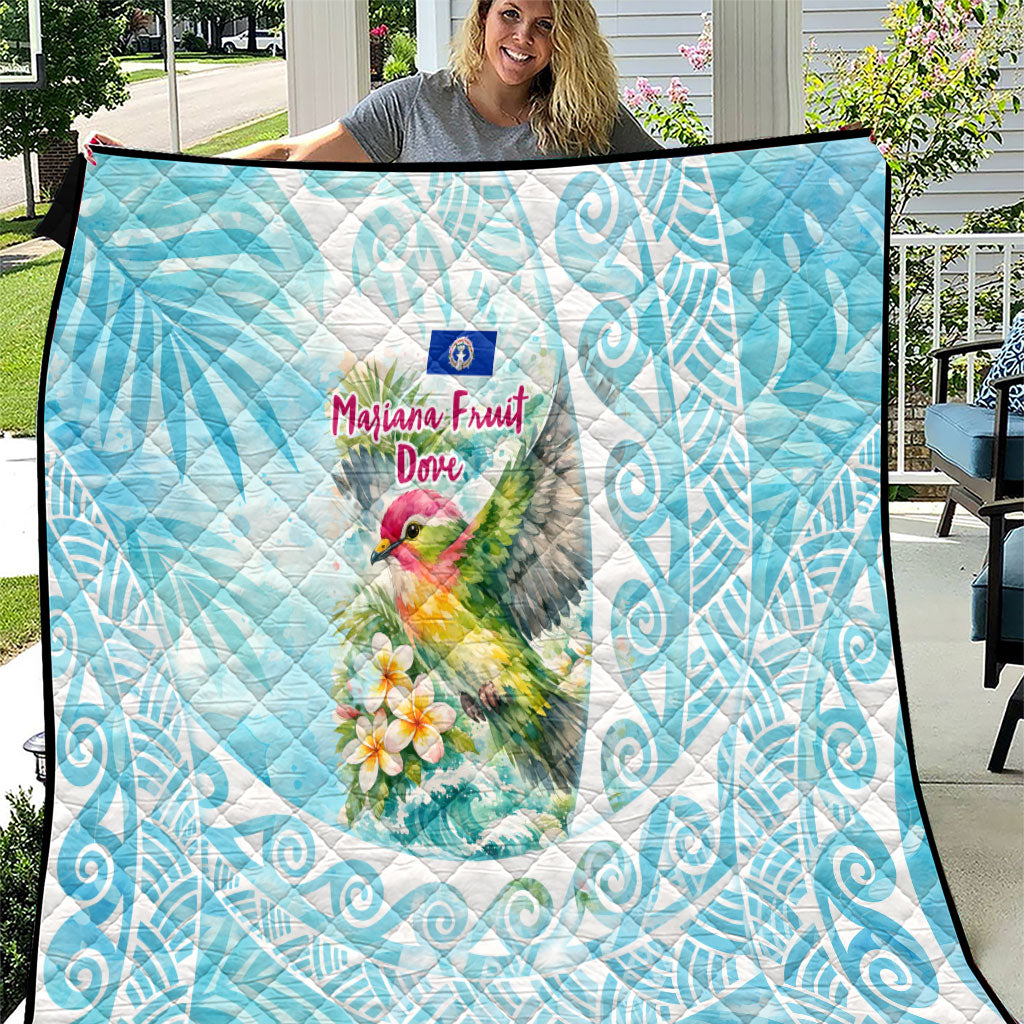 Saipan CMNI Quilt Polynesian Northern Mariana Islands Fruit Dove Watercolor TS04 Blue White - Polynesian Pride