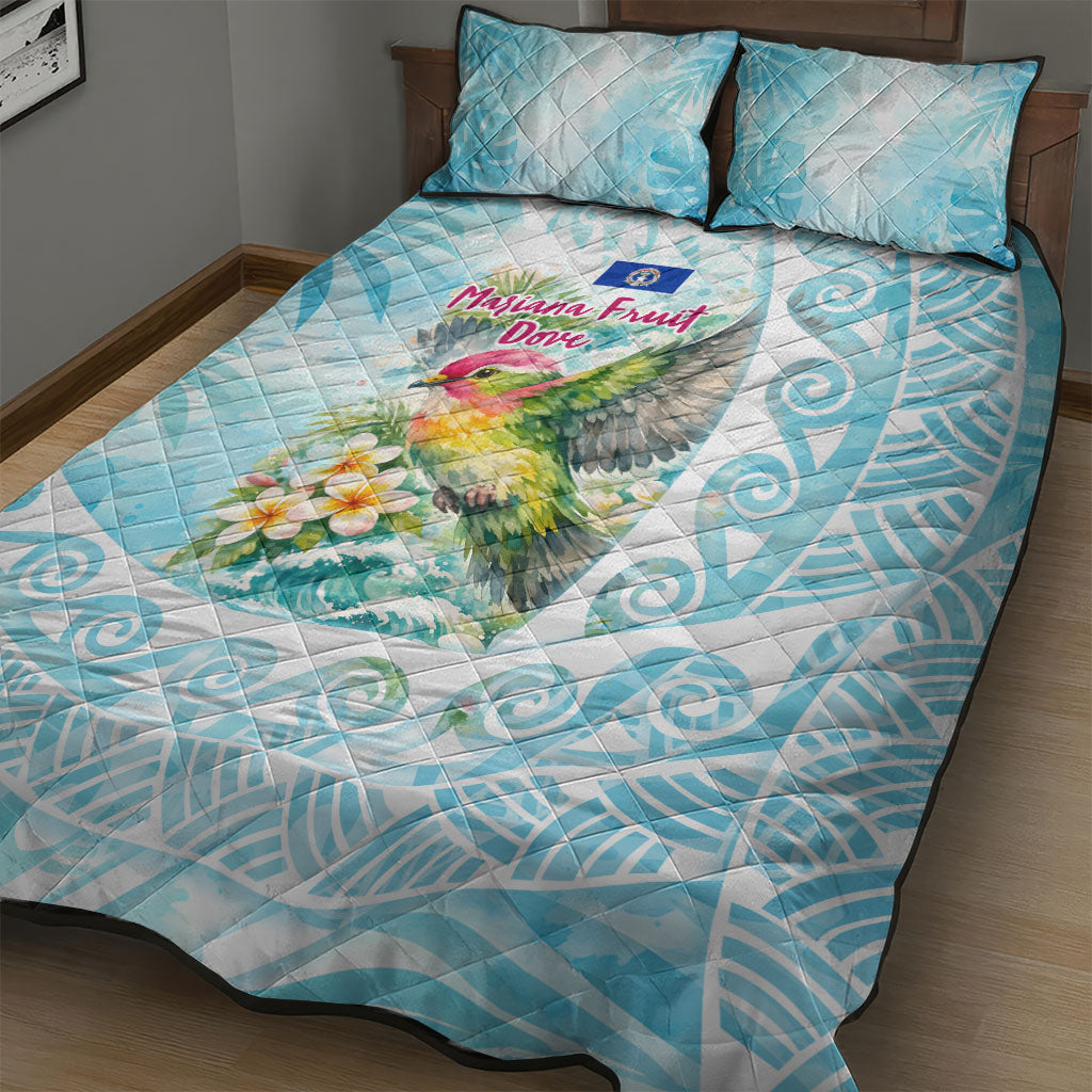 Saipan CMNI Quilt Bed Set Polynesian Northern Mariana Islands Fruit Dove Watercolor