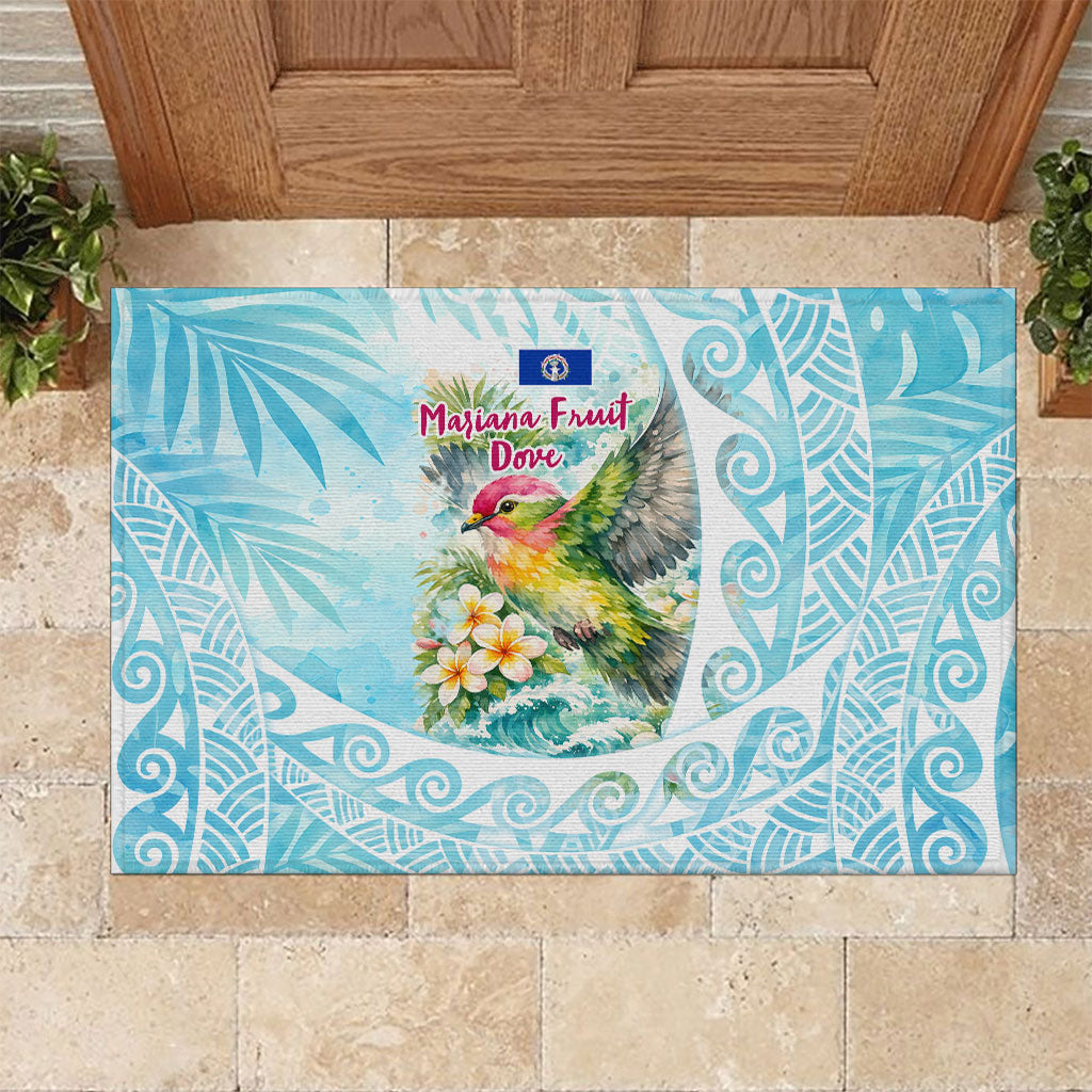 Saipan CMNI Rubber Doormat Polynesian Northern Mariana Islands Fruit Dove Watercolor TS04 Blue White - Polynesian Pride