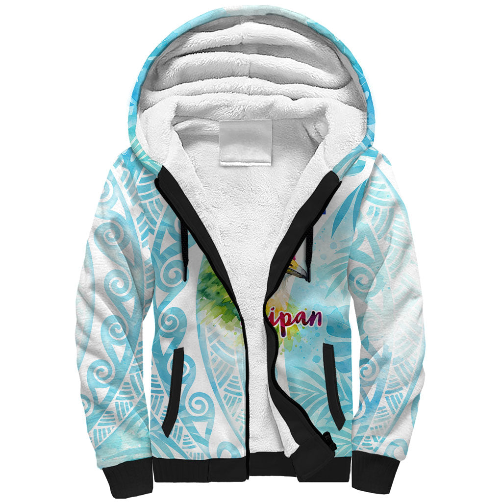Saipan CMNI Sherpa Hoodie Polynesian Northern Mariana Islands Fruit Dove Watercolor TS04 Unisex Blue White - Polynesian Pride