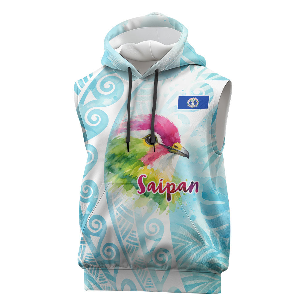 Saipan CMNI Sleeveless Hoodie Polynesian Northern Mariana Islands Fruit Dove Watercolor