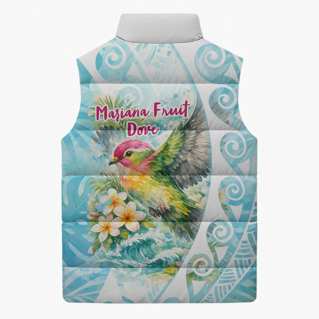 Saipan CMNI Sleeveless Puffer Jacket Polynesian Northern Mariana Islands Fruit Dove Watercolor