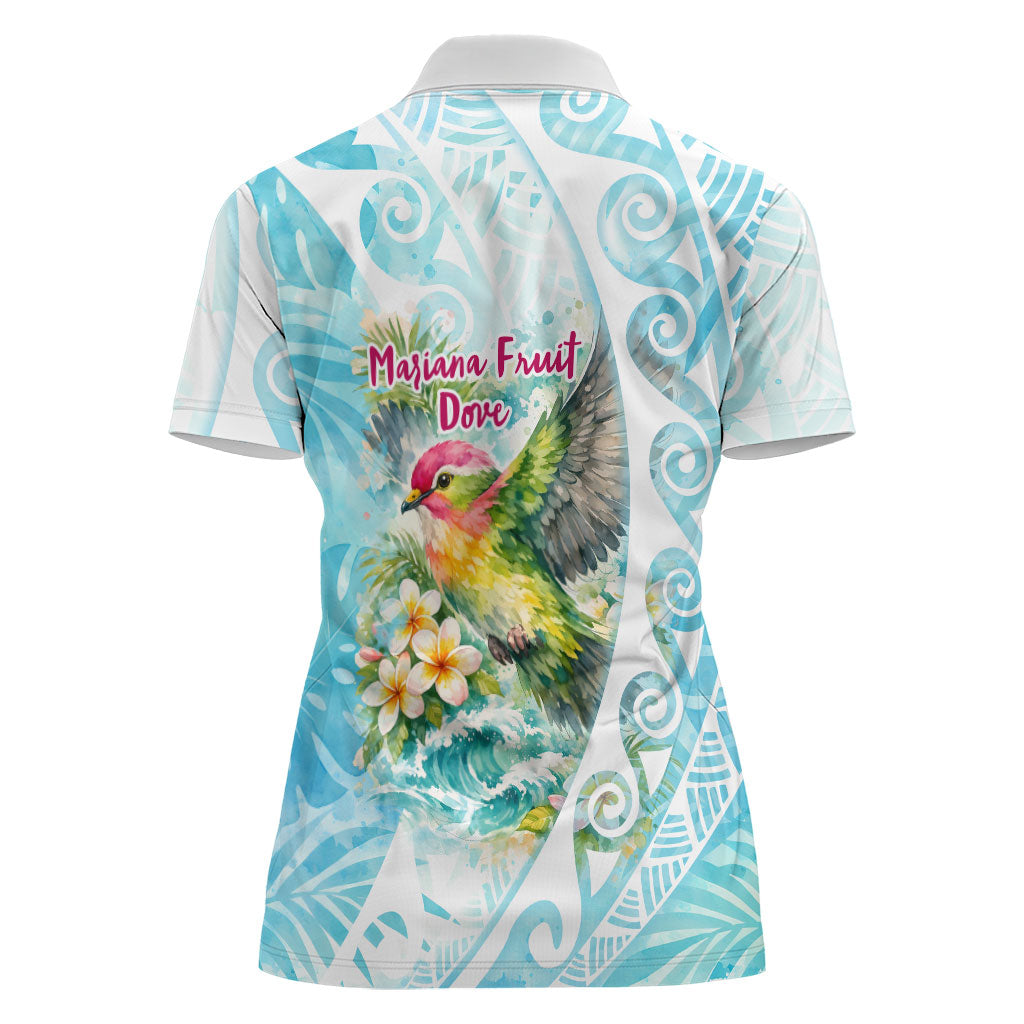Saipan CMNI Women Polo Shirt Polynesian Northern Mariana Islands Fruit Dove Watercolor