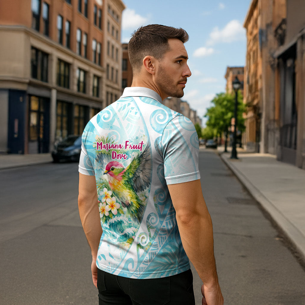Saipan CMNI Zipper Polo Shirt Polynesian Northern Mariana Islands Fruit Dove Watercolor