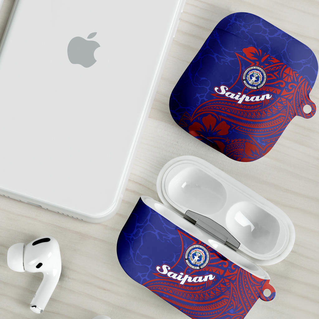 Saipan Northern Mariana Islands AirPods Case Polynesian Tribal Tattoo Art With Hibiscus Flowers And Seal TS04 - Polynesian Pride