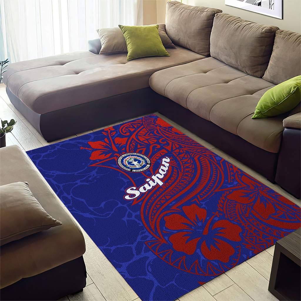 Saipan Northern Mariana Islands Area Rug Polynesian Tribal Tattoo Art With Hibiscus Flowers And Seal TS04 - Polynesian Pride